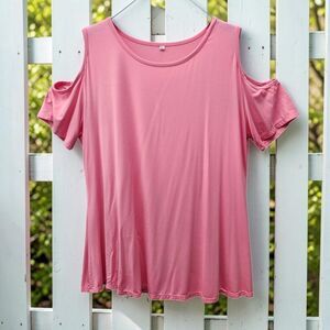 Y2K Cold Shoulder Tunic Top Womens XL Pink Scoop Neck No Brand Barbiecore